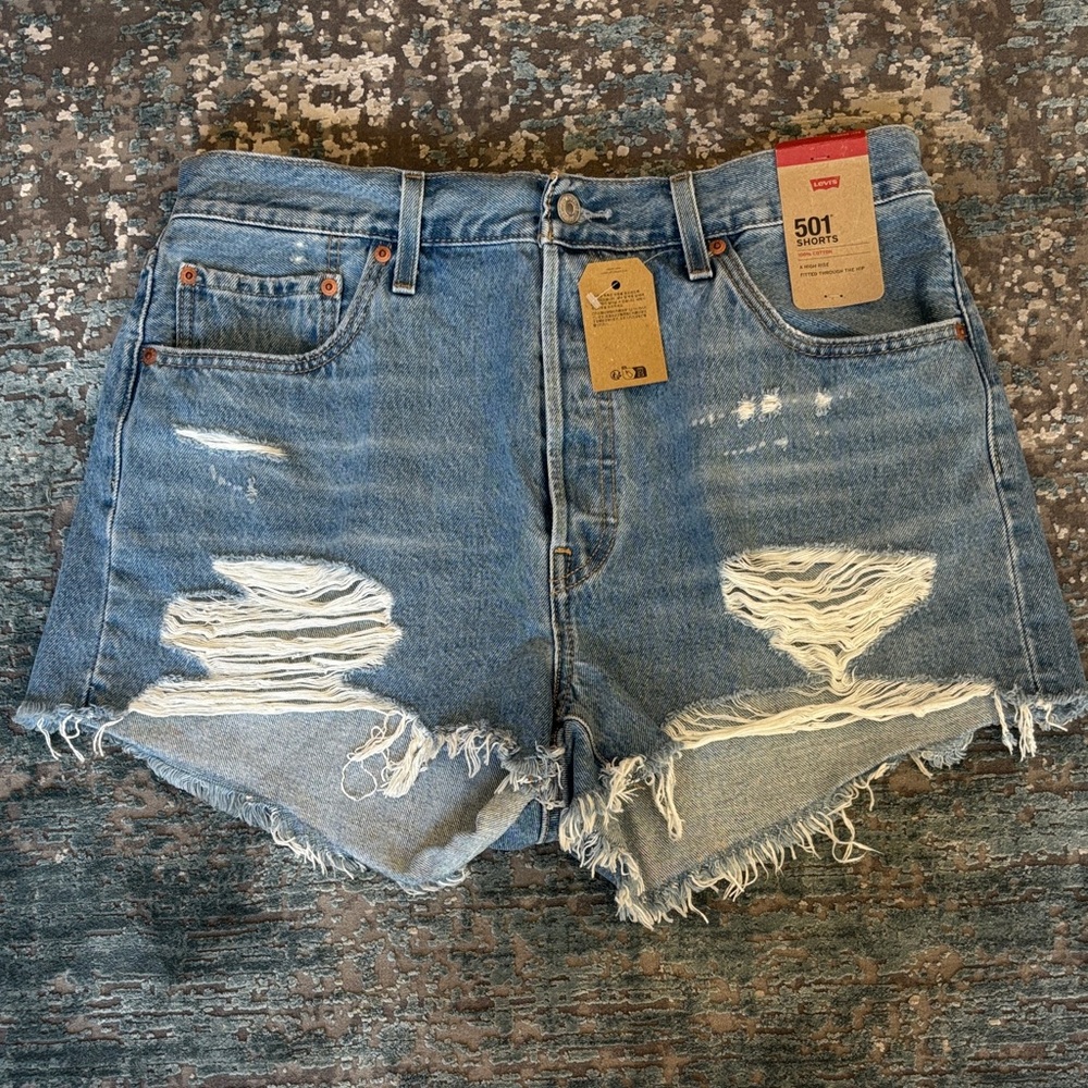 Levi’s 501 Original Distressed Cutoff Denim Shorts Size 34 High Waist NWT - Picture 3 of 11